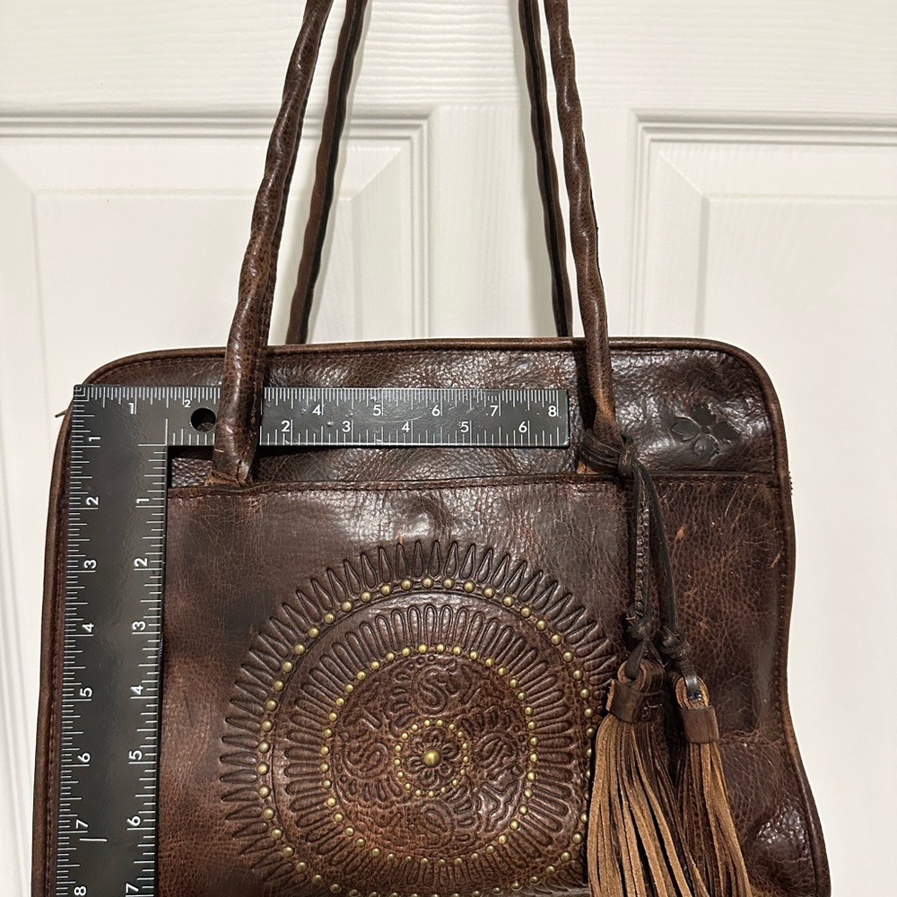 Patricia Nash Dark Brown Leather Shoulder Bag with matching wallet.